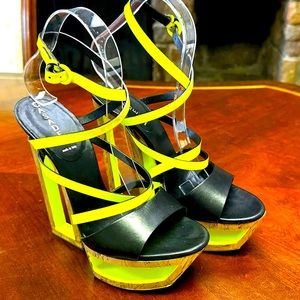 Rare Casadei Neon Geometric Ankle Strap Wedge Sz 8 1/2